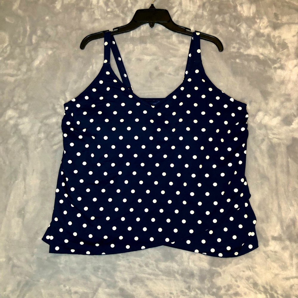 Lands' End Navy Polka Dot Swim Top
